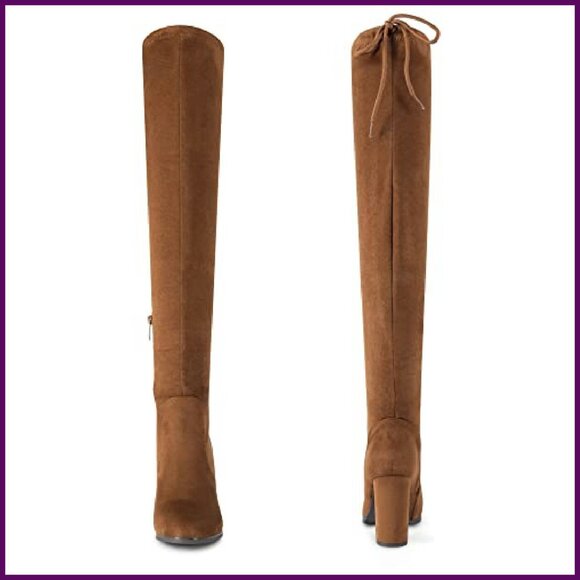 Women's Thigh High Over Knee Boots Block Mid Heel Faux Fur Lining - Picture 5 of 8